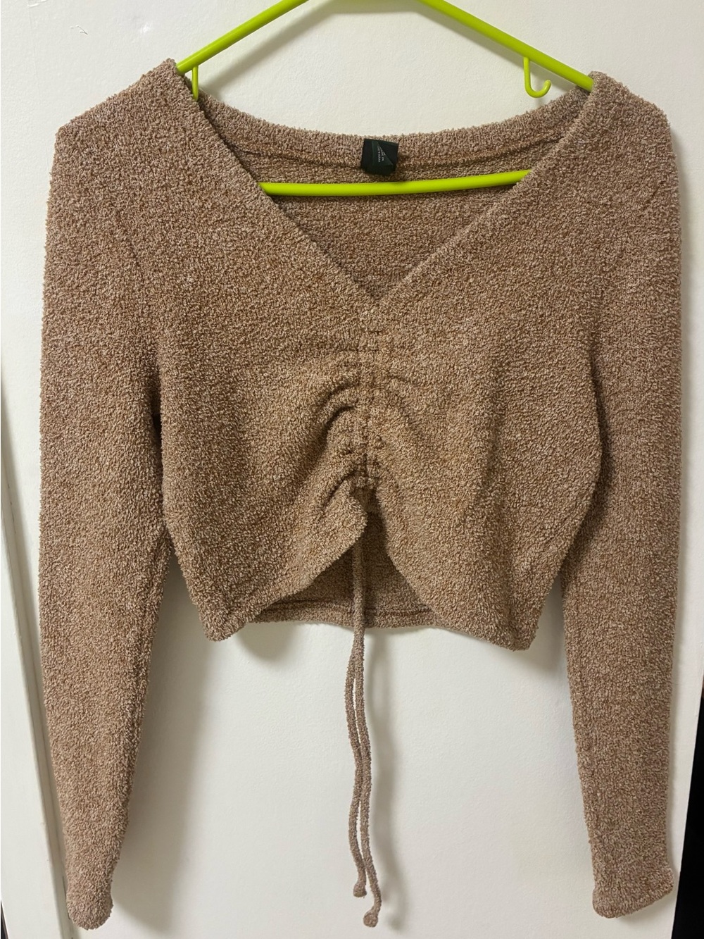wild fable Taupe Cinch-Front V-Neck Cropped Sweater